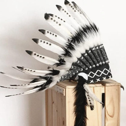 Coiffe Indienne Enfant – Plumes Noires & Blanches