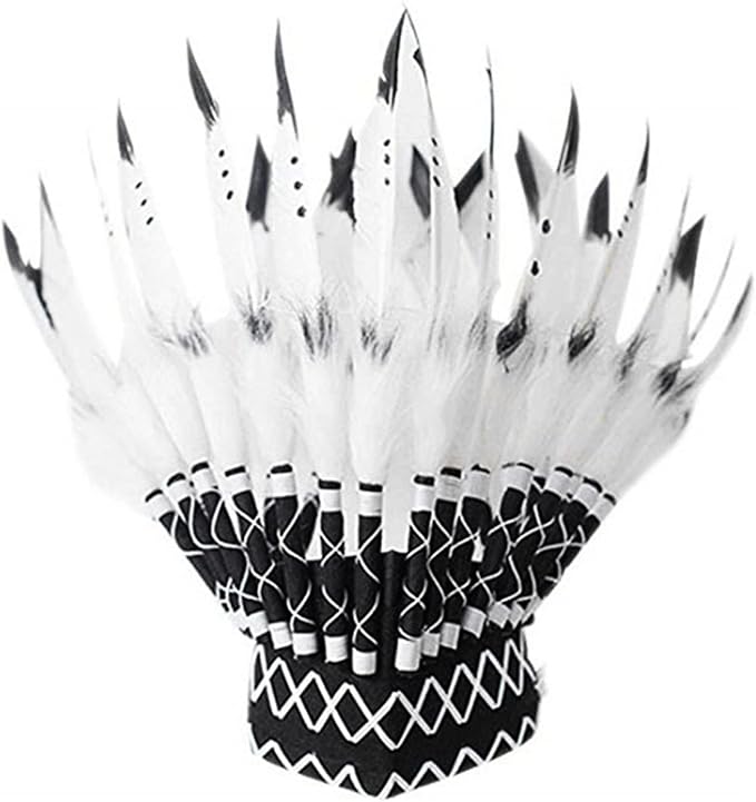 Coiffe Indienne Enfant – Plumes Noires & Blanches