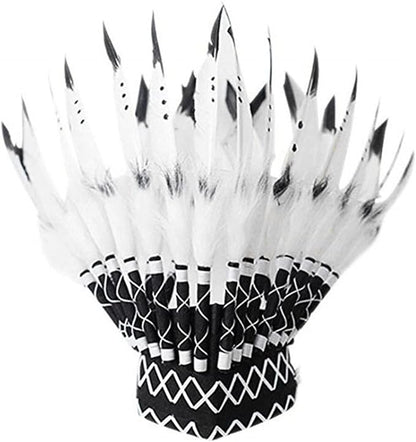 Coiffe Indienne Enfant – Plumes Noires & Blanches