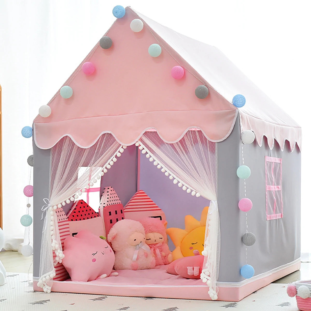 Tente Maison Enfant Rose Pliable gros plan